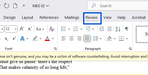 review tab